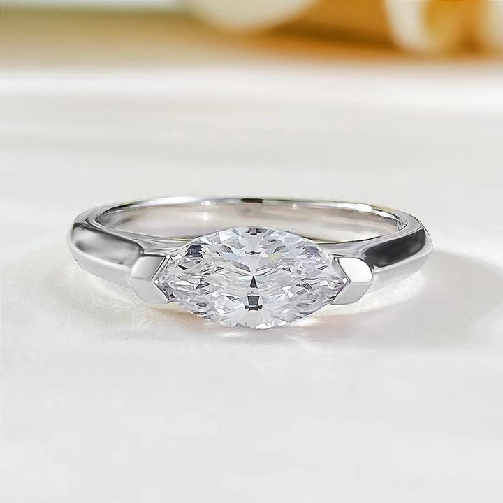 Marquise‑Cut Bezel‑Set Solitaire Ring, Two‑Tone Options