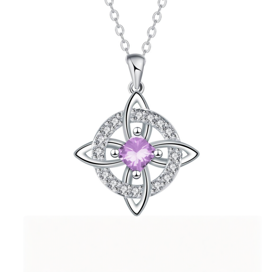 Witch's Knot Birthstone Necklace (12 Colors Silver Tone Pendant)