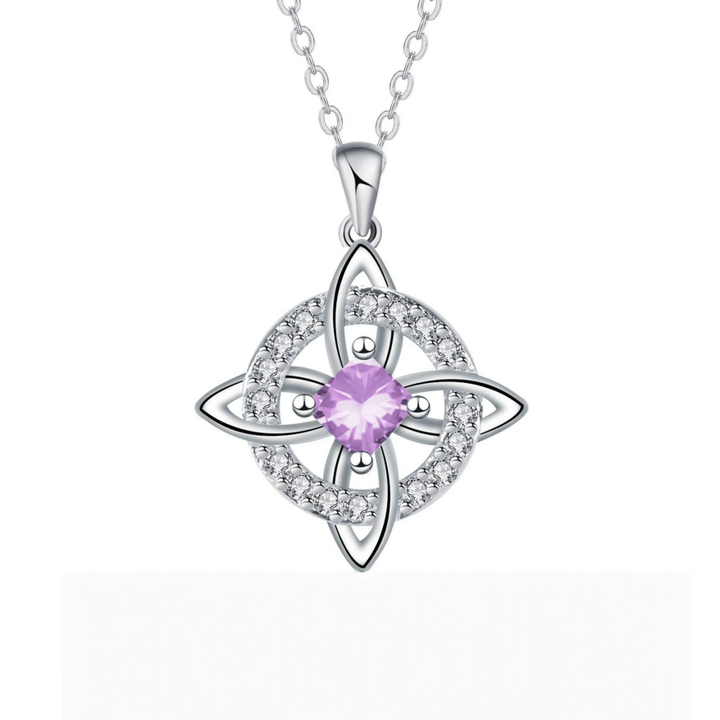 Witch's Knot Birthstone Necklace (12 Colors Silver Tone Pendant)