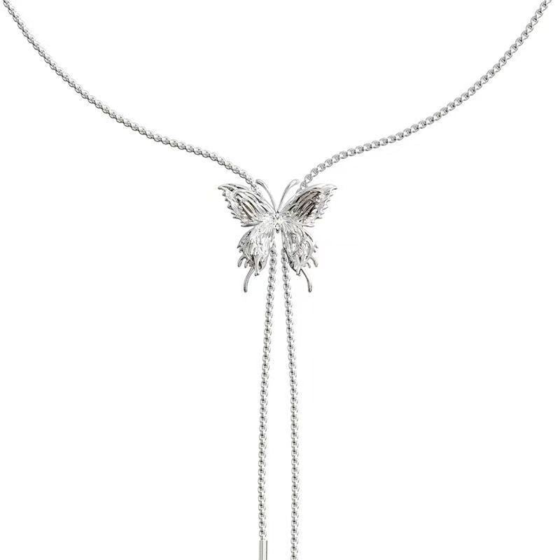 Adjustable Pull Butterfly Multi-Purpose Chain, Liquid Butterfly Tassel Pull Chain, 3-Way Wear Necklace / Waist Chain / Arm Cuff Accessory