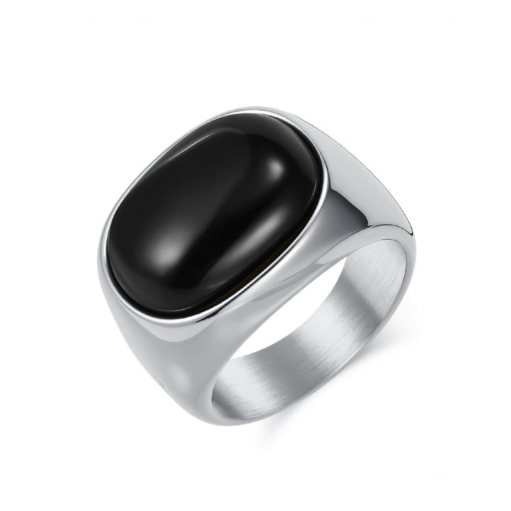 Minimalist Oval Cabochon Gem Solid Signet Ring, S925 Silver Gold/Black/Silver 3 Colors Tiger Eye & Onyx Unisex Wide Band