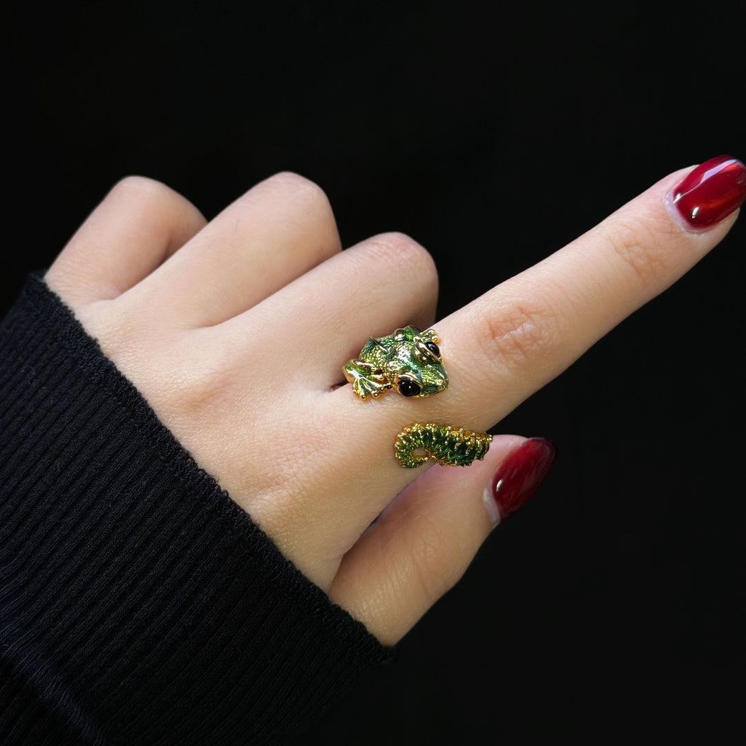 3D Chameleon Adjustable Open Ring, S925 Silver Gold-Plated & Antiqued Silver Forest Animal Unisex Band