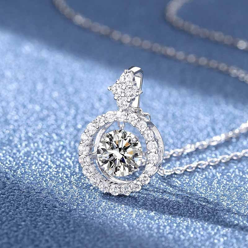 Round Halo Diamond S925 Silver Necklace