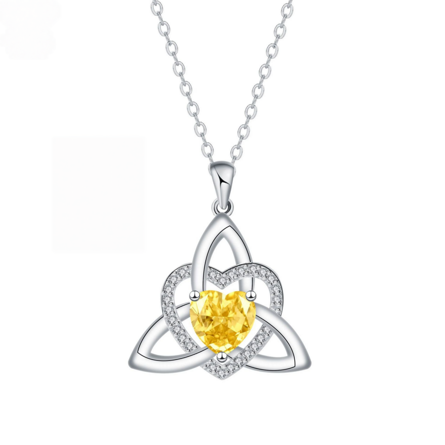 Celtic Knot Heart Birthstone S925 Silver Necklace
