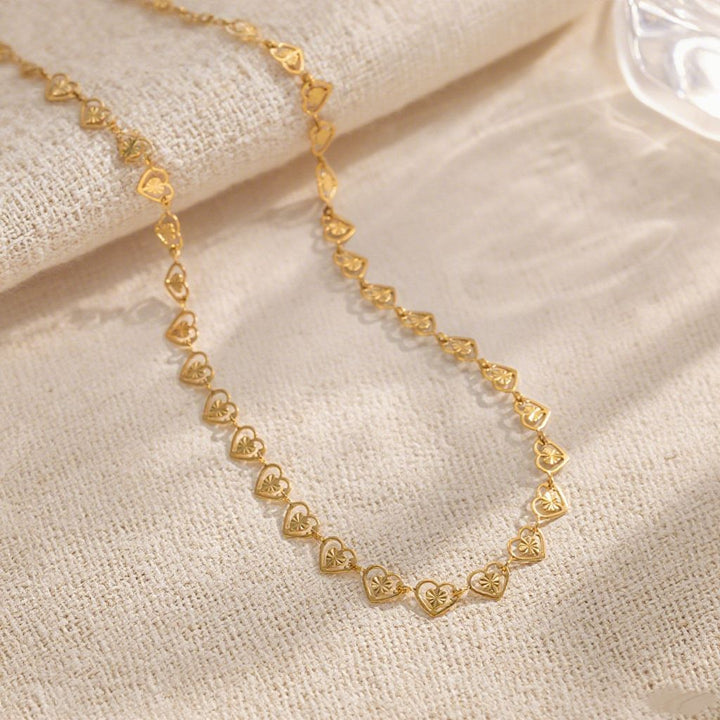 Hollow Embossed Heart Jewelry Set Necklace & Bracelet, Gold & Silver Two-Tone All-Match Heart Chain Matching Jewelry