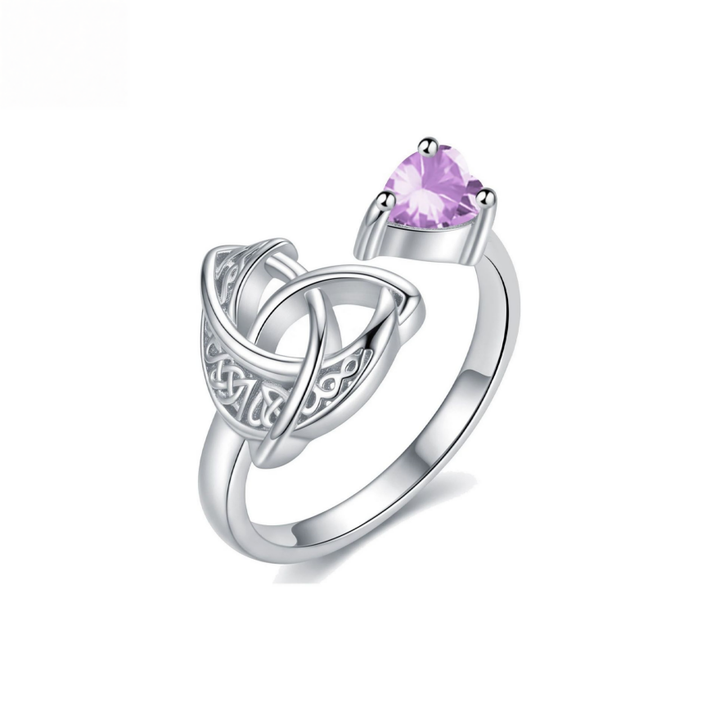 Celtic Knot Heart Birthstone Open Ring, 12‑Month Options