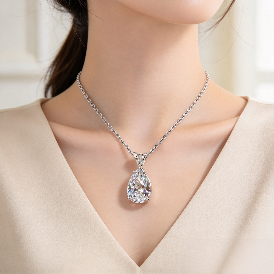 S925 Silver Pear-shaped Teardrop Gemstone Pendant Necklace, Multi-color Luxury Evening Choker