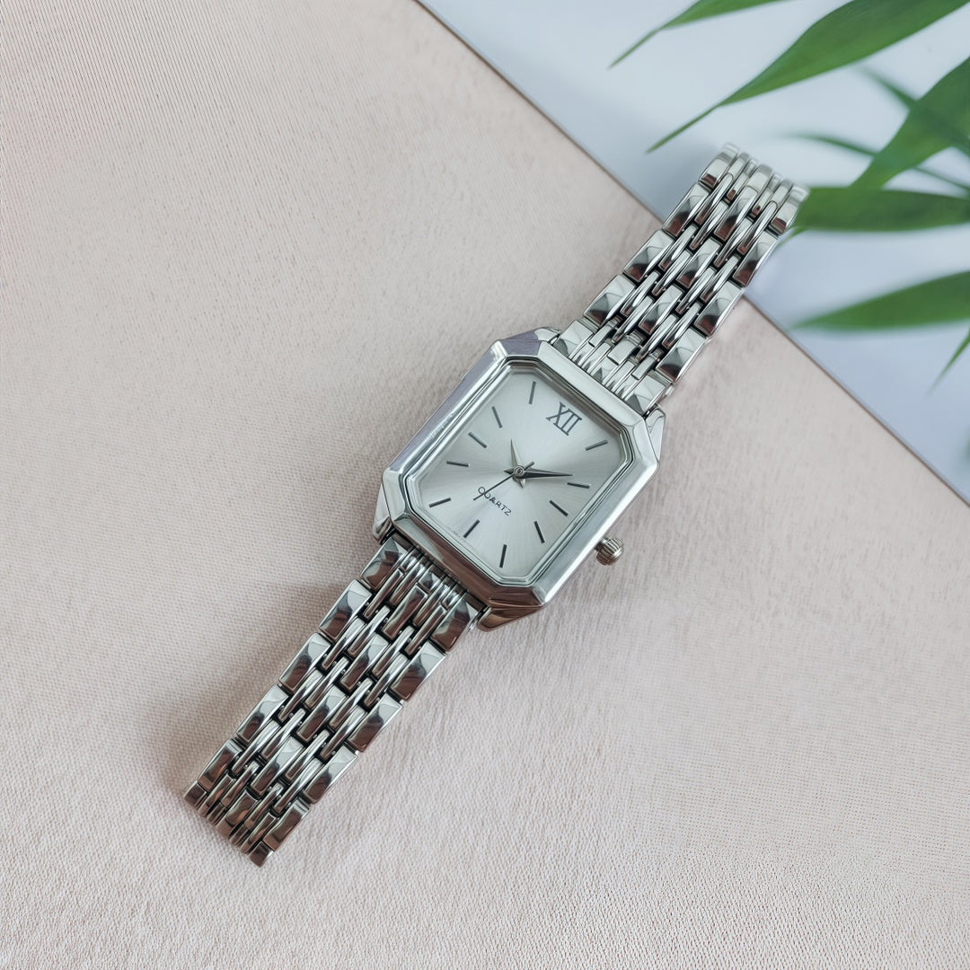 Vintage Rectangular Steel Band Quartz Watch for Women, Multi-Dial Luxury Business Casual Wristwatch