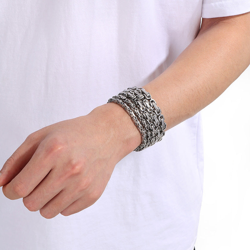 Byzantine Chain Geometric Titanium Steel Bracelet (Luxury Street Edgy Wristband)