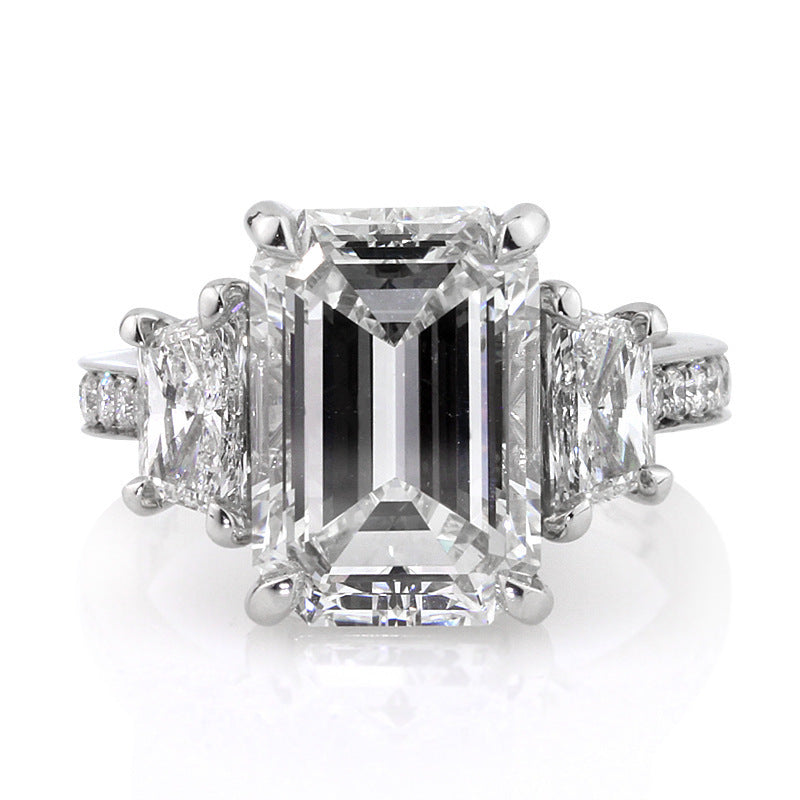 Emerald‑Cut Three‑Stone Diamond S925 Sterling Silver Engagement Ring