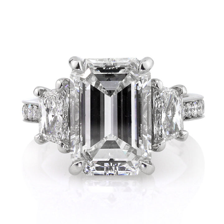 Emerald‑Cut Three‑Stone Diamond S925 Sterling Silver Engagement Ring