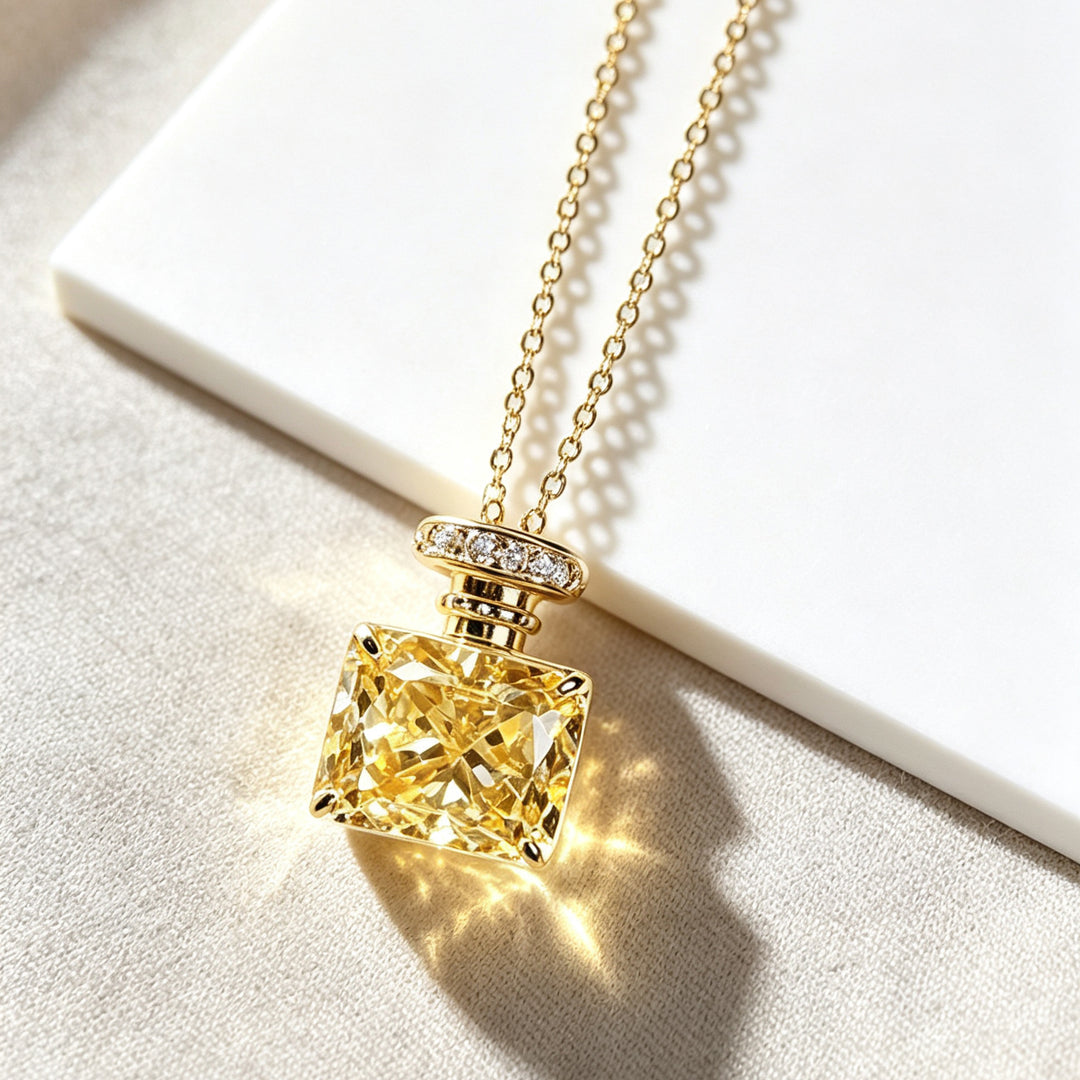 Perfume Bottle Multicolor Diamond Pendant Necklace