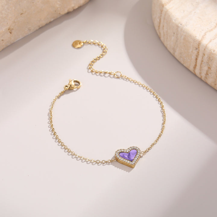 White Shell & Diamond Heart Pendant Necklace & Bracelet Set (Elegant Daily Jewelry Set)