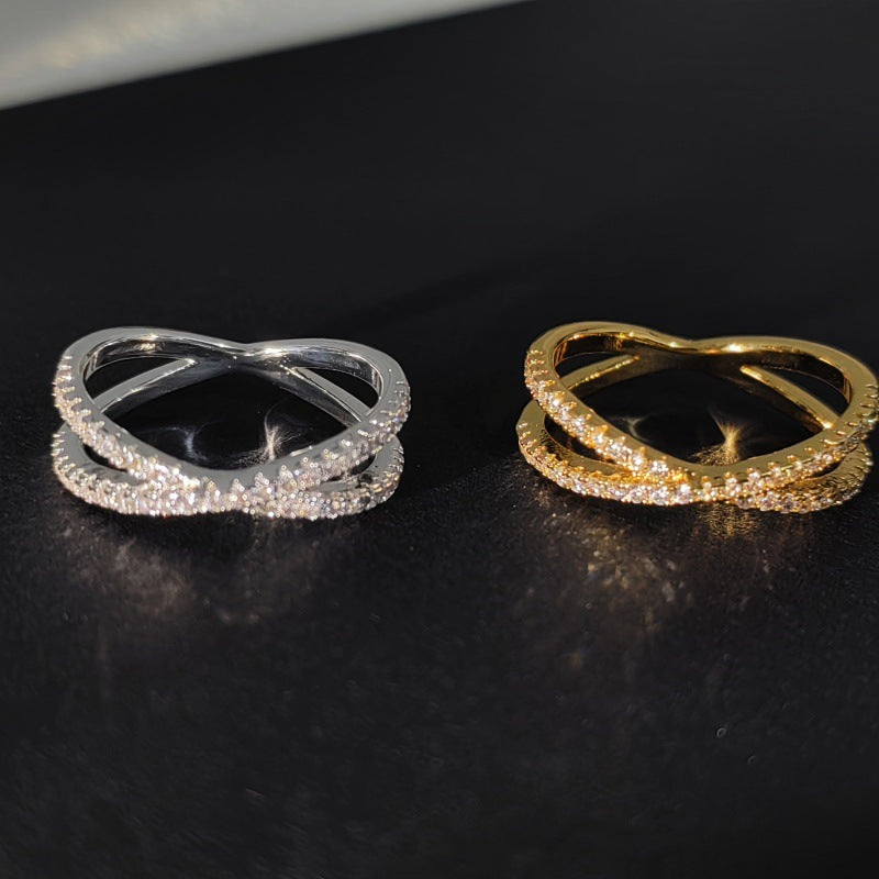 Cross Pavé Line Ring (2 Colors Delicate Everyday Band)