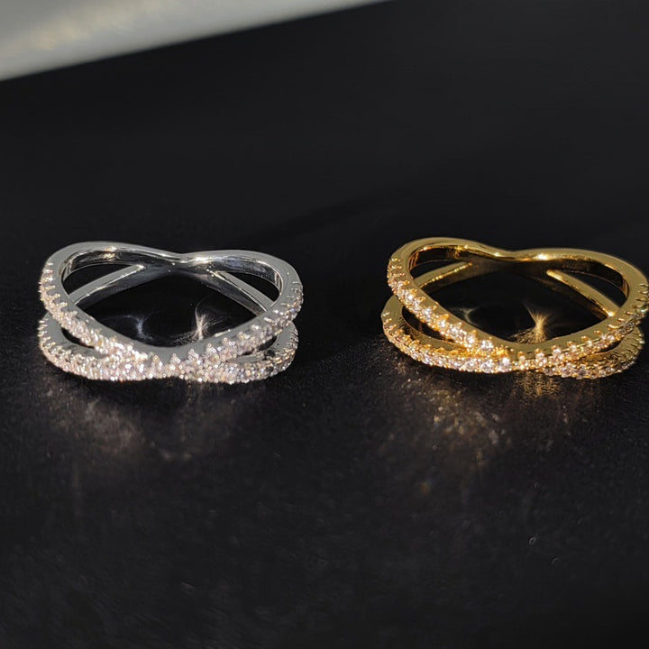Cross Pavé Line Ring (2 Colors Delicate Everyday Band)