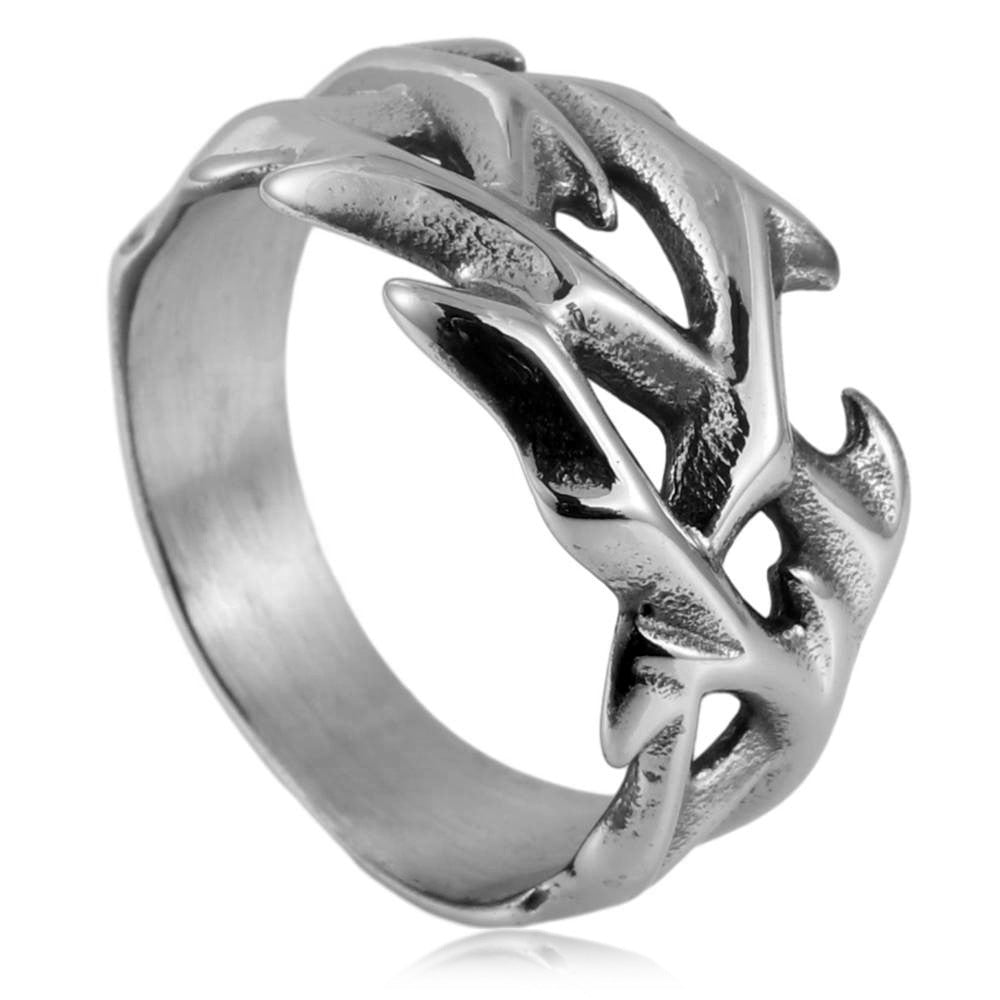 Thorn Hollow Men Ring, S925 Silver Antiqued Vintage Vines Dark Style Statement Band