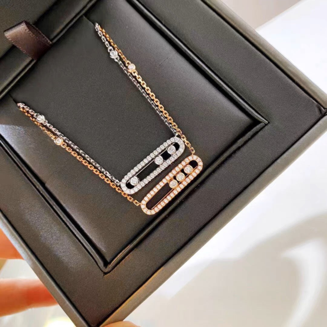 Sliding Three-Diamond Paperclip Necklace