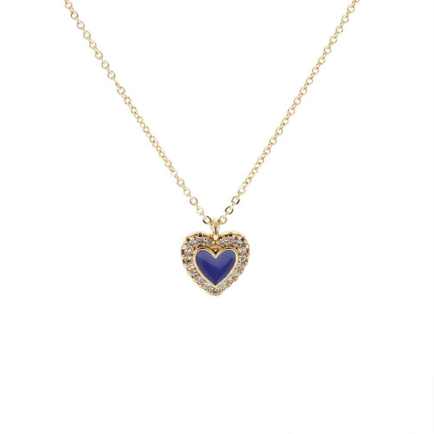 S925 Silver Gold Enamel Heart Halo Pendant Necklace, Multi-color Sweet Heart Choker