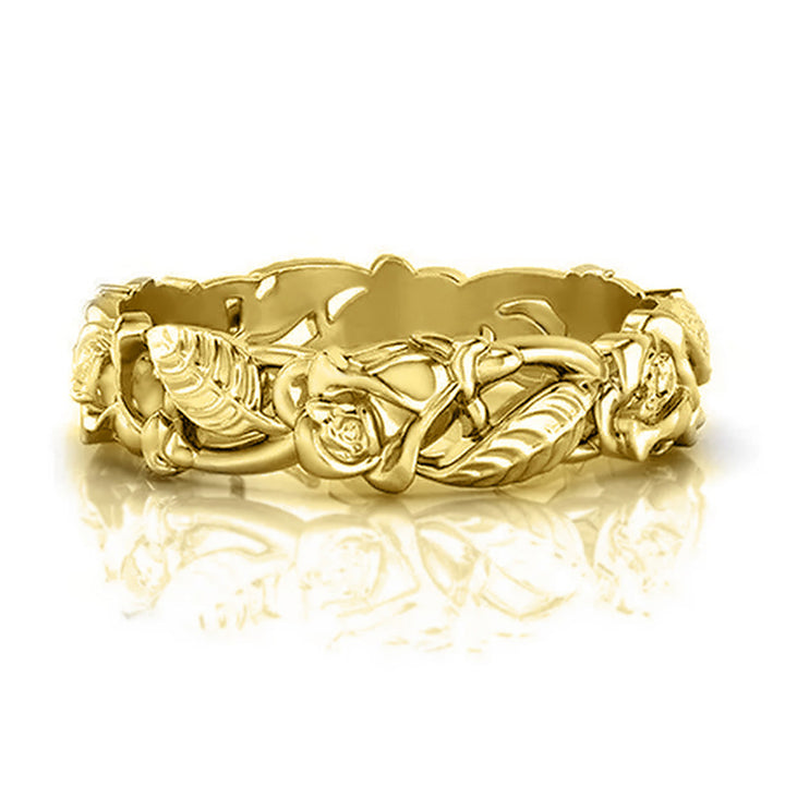 Vintage 3D Rose Vine Ring, European Hollow Carved Floral Unique Statement Band