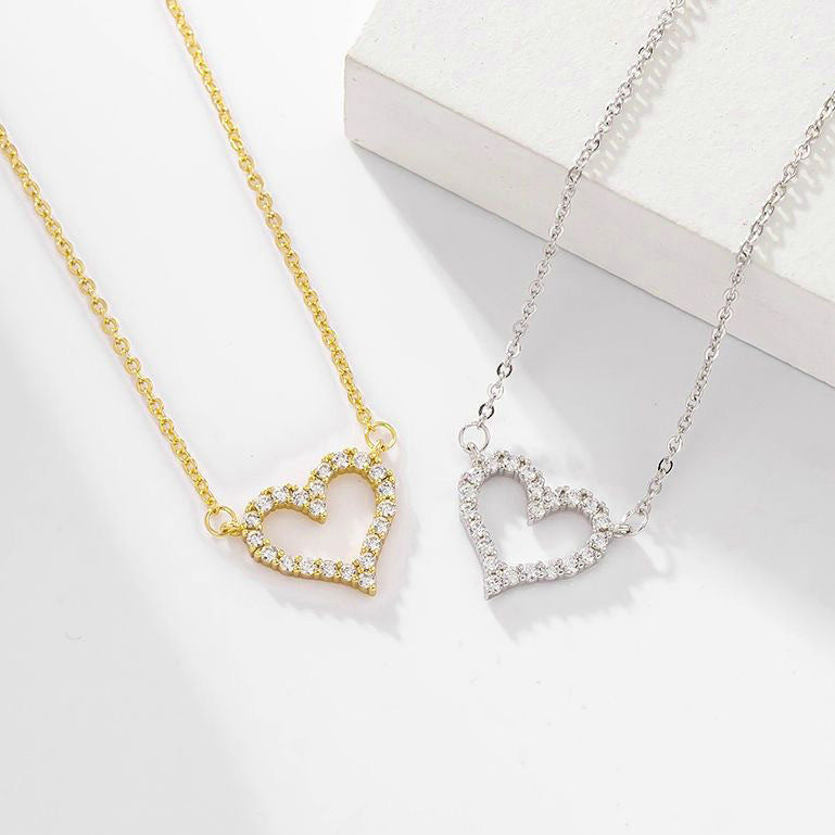Open Heart Pavé Pendant Necklace Set (Light Luxury Niche Minimalist Choker)