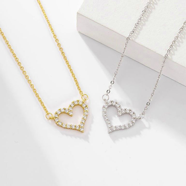 Open Heart Pavé Pendant Necklace Set (Light Luxury Niche Minimalist Choker)