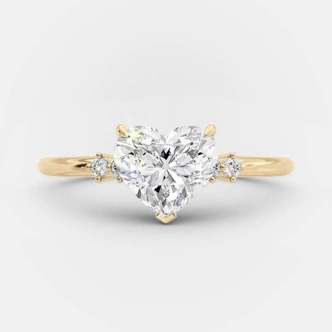 S925 Silver Heart‑Cut Center Diamond Ring, Luxury Heart‑Shape Multi‑Accent Diamond Engagement Ring for Women