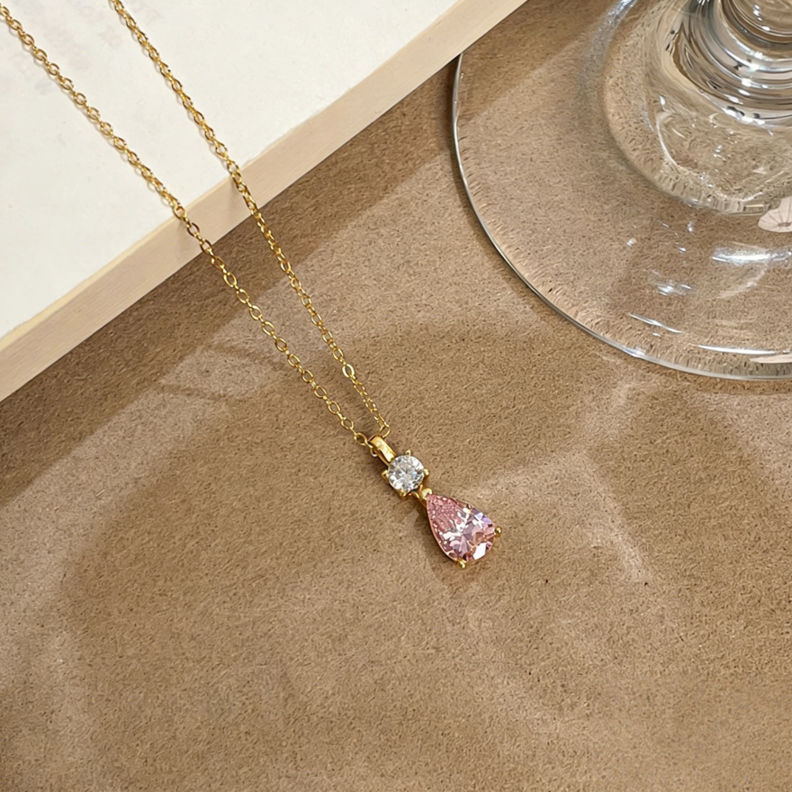 Pink Teardrop Pendant Necklace (Light Luxury Niche Gentle Choker)