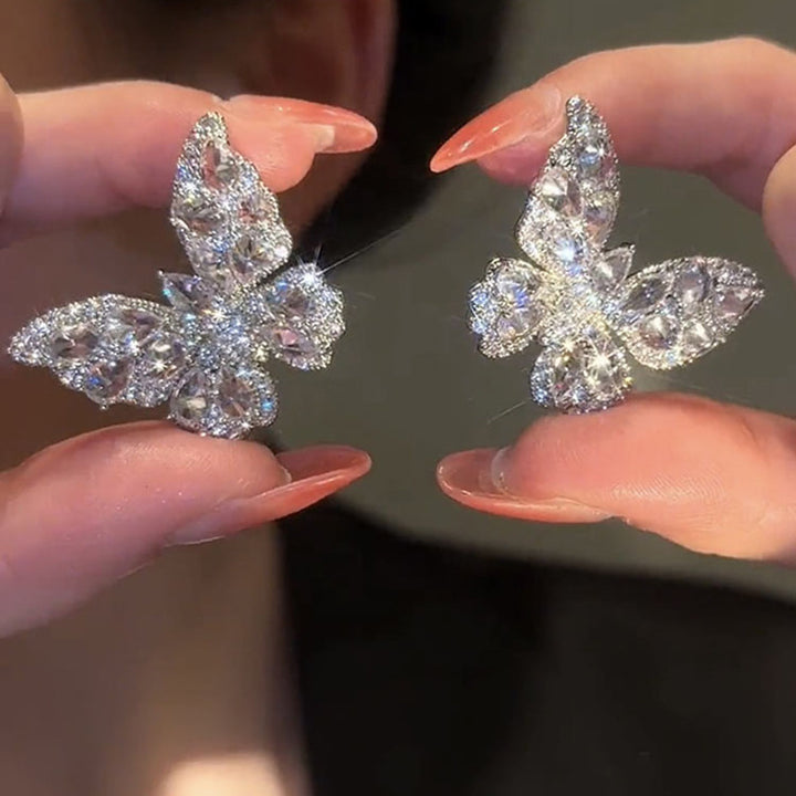 Full Diamond 3D Butterfly S925 Silver Stud Earrings