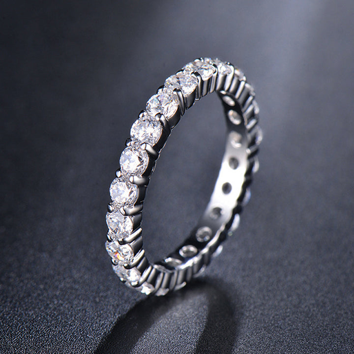 Full Eternity Diamond S925 Silver Ring, Classic Round Full Band Inlaid Diamond Ring, Gold Silver Rose Gold Three Tones Stackable Luxury Ring