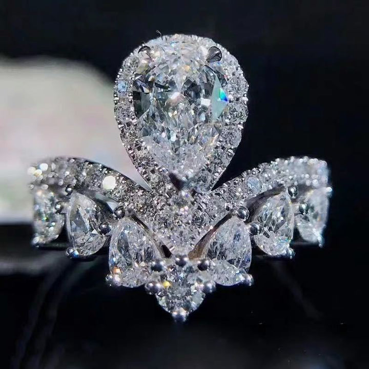 Crown Teardrop Diamond Statement Ring (Luxury Engagement-Style Band)