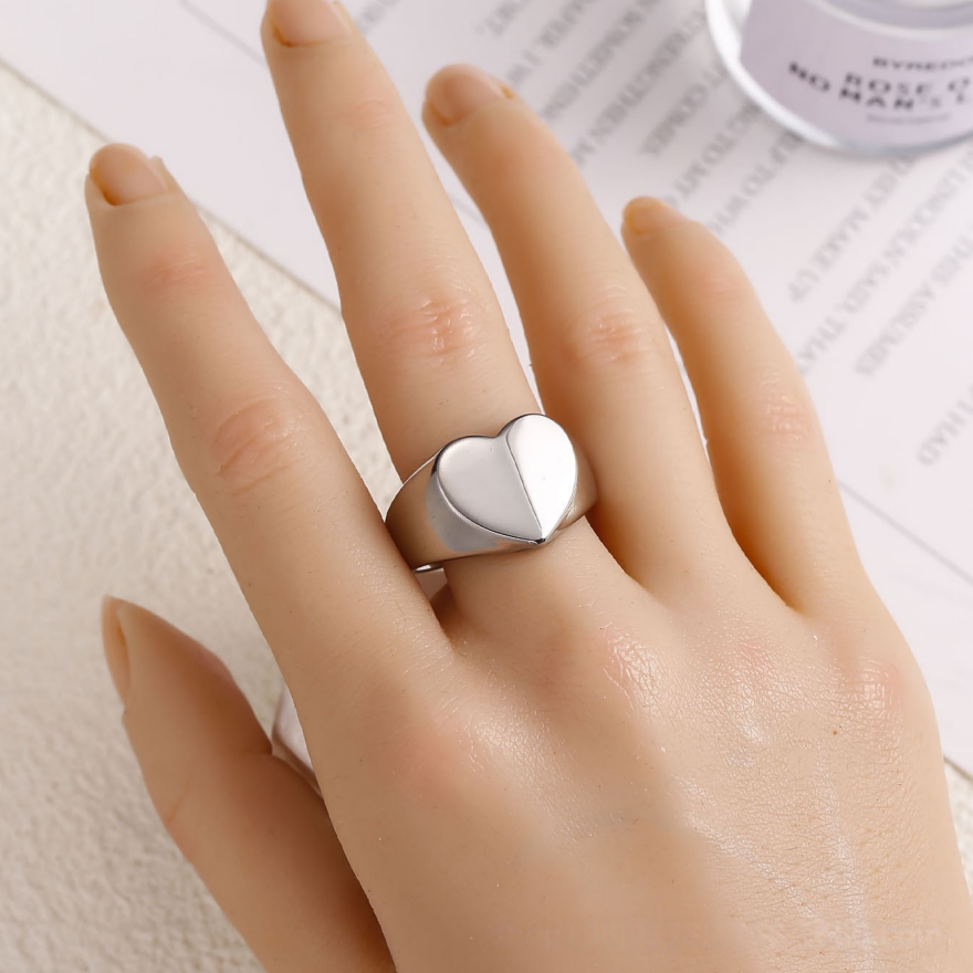 Polished Heart Signet S925 silver Ring, Silver & Gold Solid Heart Wide Band Ring