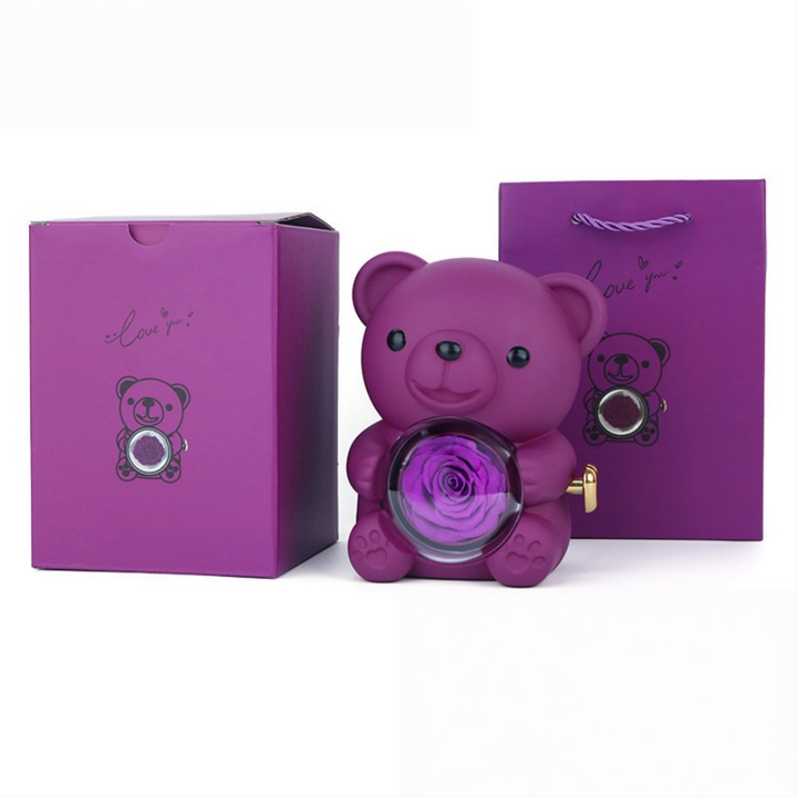 Preserved Rose Bear Jewelry Music Gift Box Set, Multiple‑Color Options