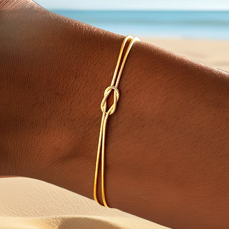 S925 Silver Love Knot Adjustable Snake Chain Bracelet, Minimalist Luxury Two-tone Wrist Jewelry