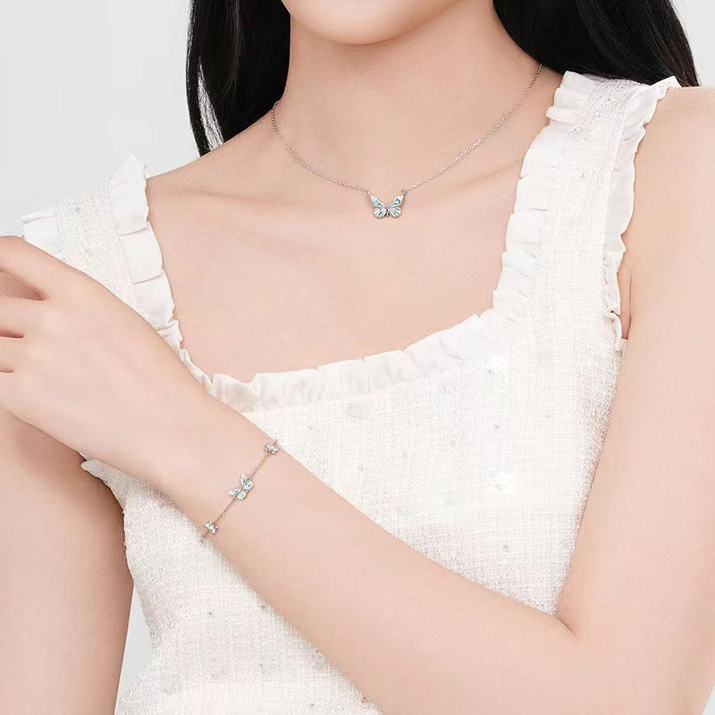 Iridescent Fluorescent Enamel Butterfly Jewelry Set (Fresh Girlish Heart Light Luxury Style)