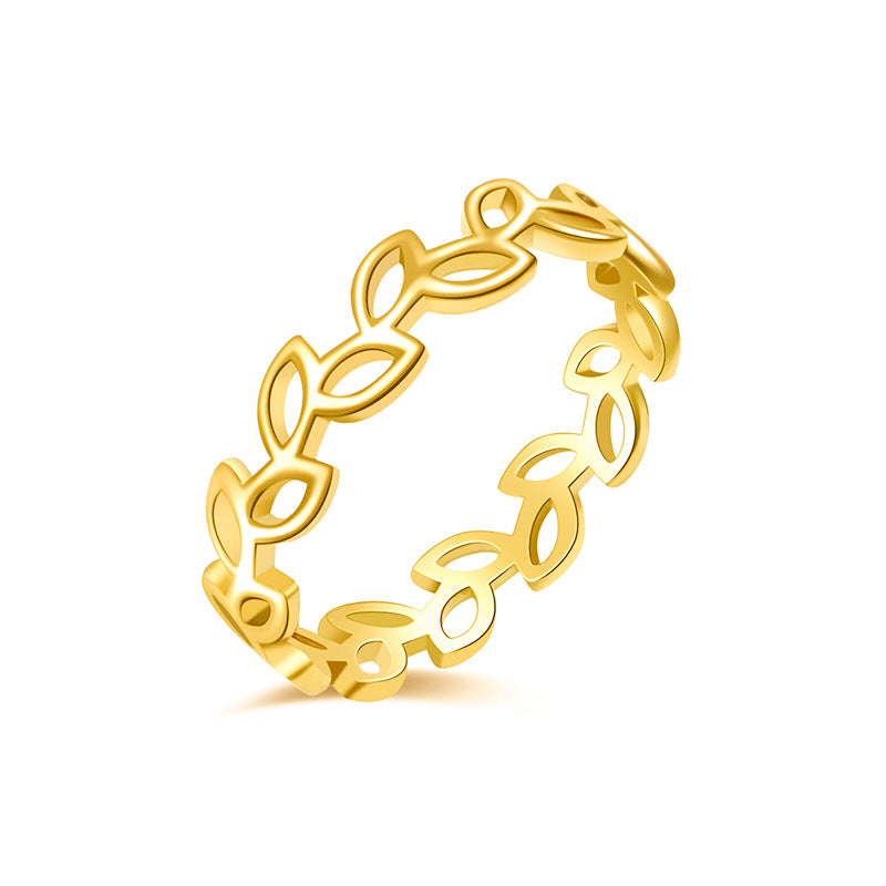Hollow Leaf Thin Band Ring, Minimalist Openwork Vine Ring Available in 3 Tones