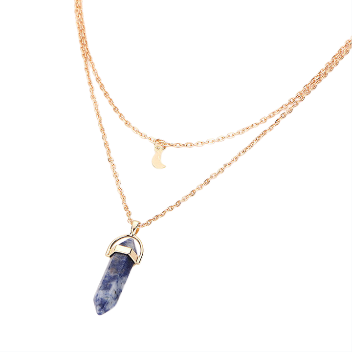 Crystal Point Moon Layered Necklace (Bohemian Gold Tone Clavicle Chain)