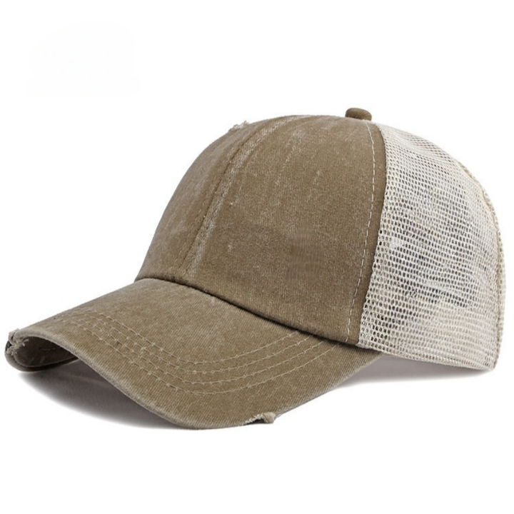Vintage Distressed Patchwork Mesh Trucker Hat, Breathable Adjustable Curved Brim Baseball Cap for Men & Women