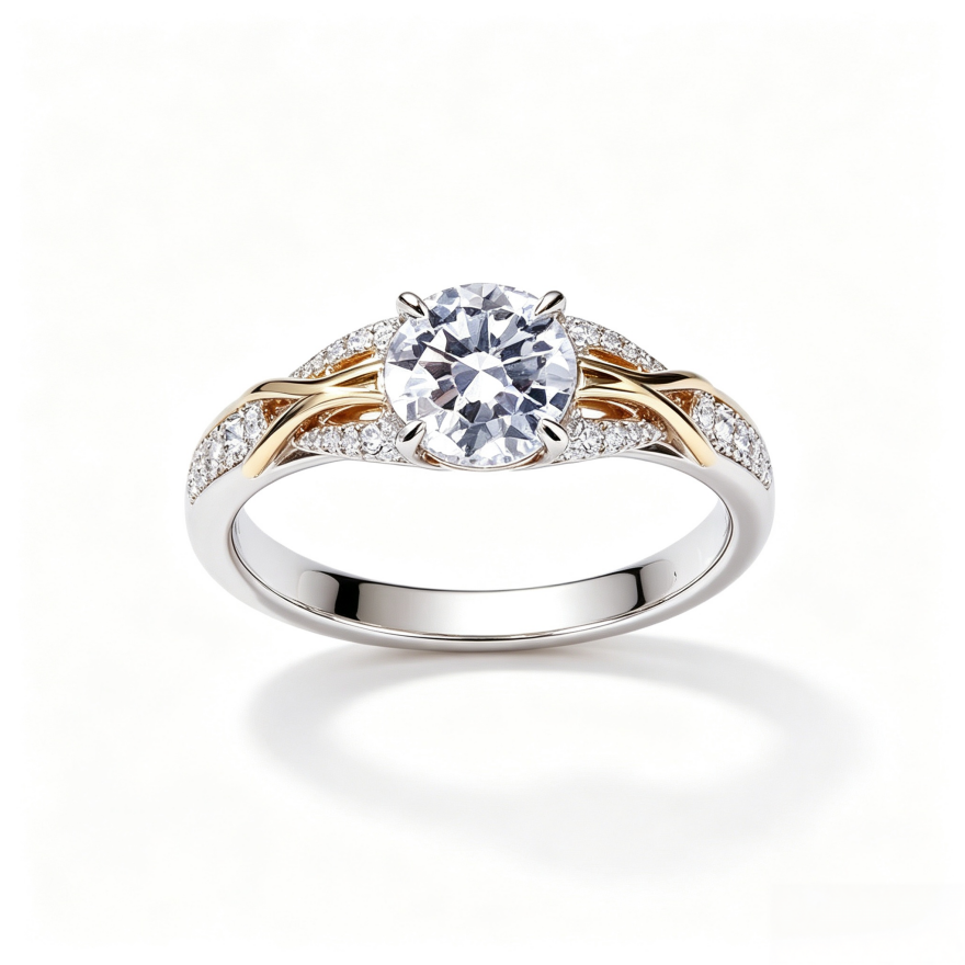 Two‑Tone Intertwined Four‑Prong Main Diamond S925 Sterling Silver Engagement Ring