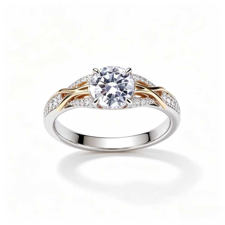 Two‑Tone Intertwined Four‑Prong Main Diamond S925 Sterling Silver Engagement Ring