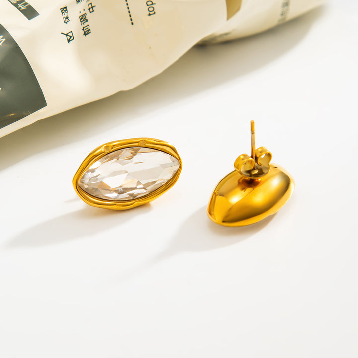 Irregular Wavy Marquise Diamond Stud Earrings, Vintage Gold-Plated Commuter Oval Diamond Earrings