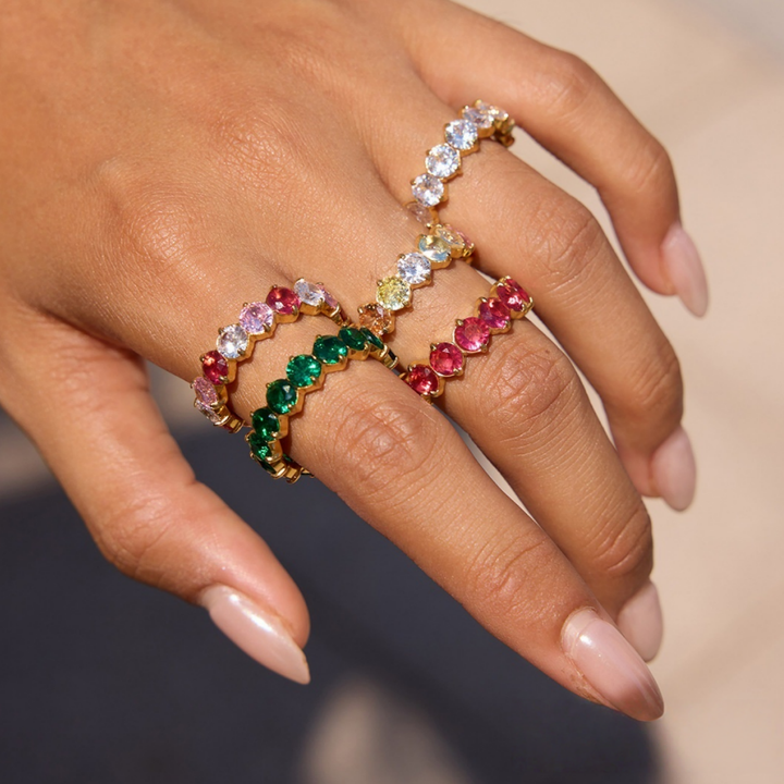 Rainbow Multi-Color Diamond Eternity Band (5 Colors Delicate Luxury Statement Ring)