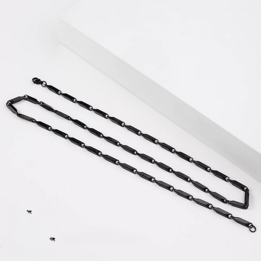 Multi-Color Rhombus Bamboo Titanium Steel Chain, Geometric Cut Blank Layering Necklace Without Pendant