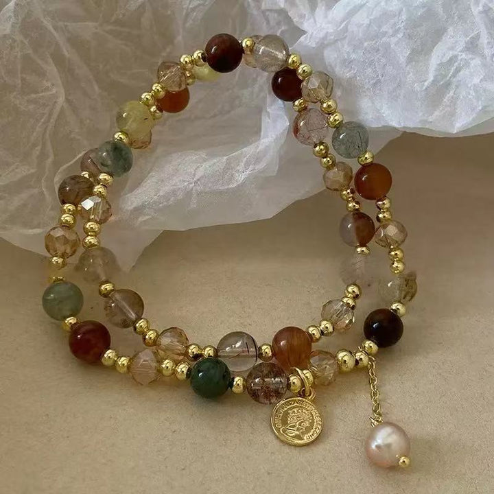 Multicolored Rutilated Quartz Double‑Layer Beaded Bracelet