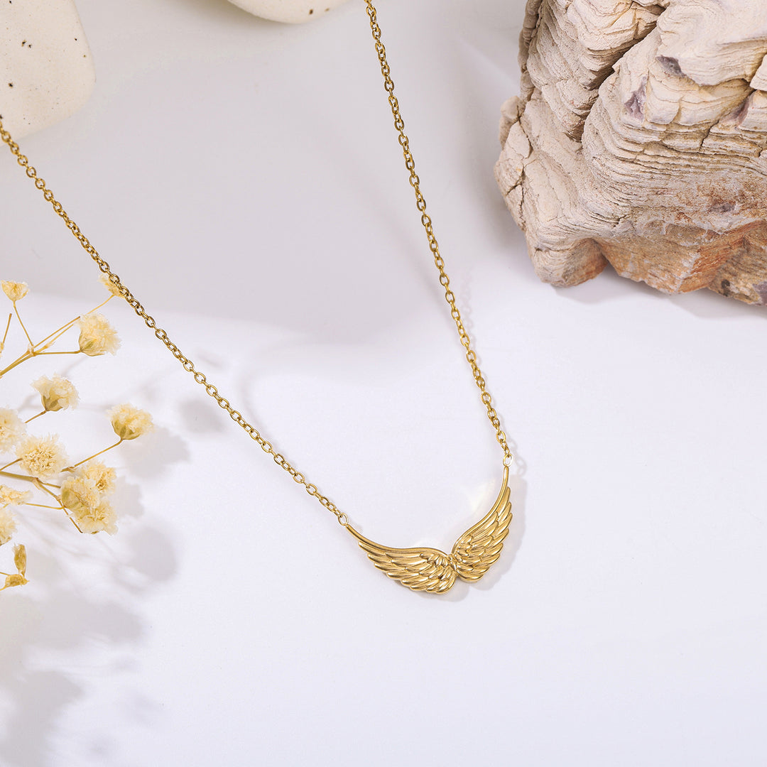 3D Wing Pendant Collarbone Necklace, 2 Colors Gold & Silver Minimal Angel Wing Niche Jewelry