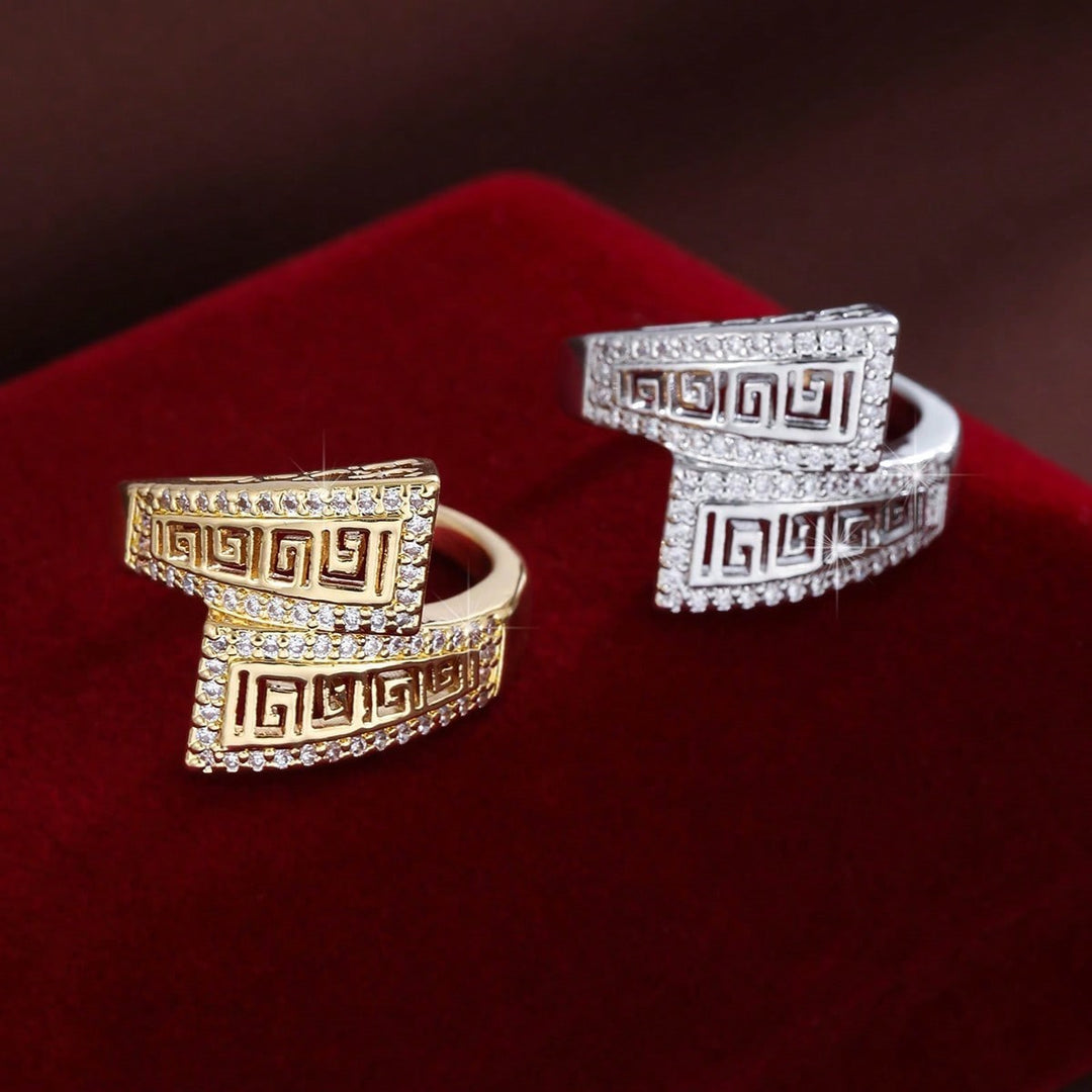 Greek Key Hollow Wrap Ring, Gold Silver Vintage Engraved Damond Wide Band