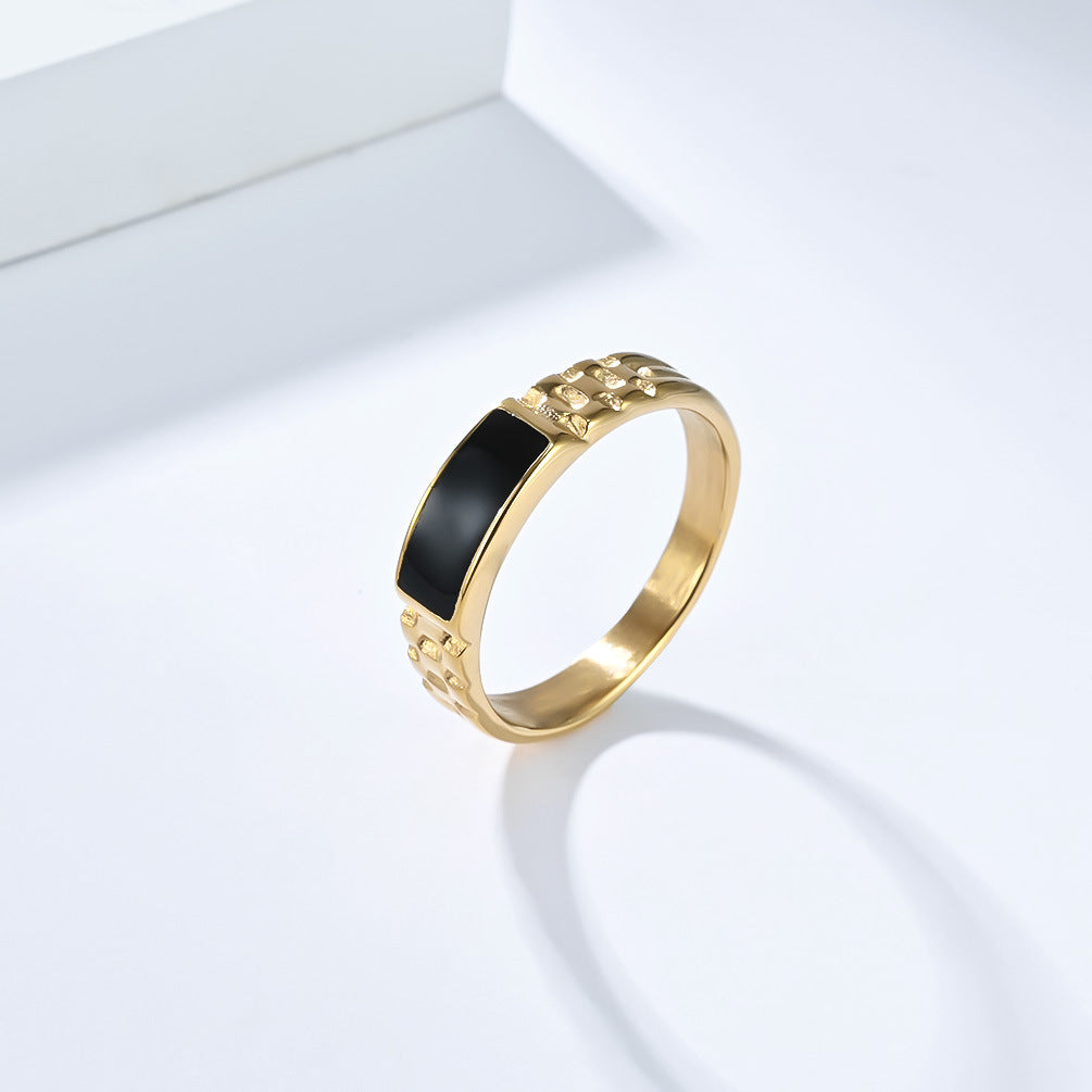 Textured‑Band Black Enamel Statement Ring, 3‑Color Options