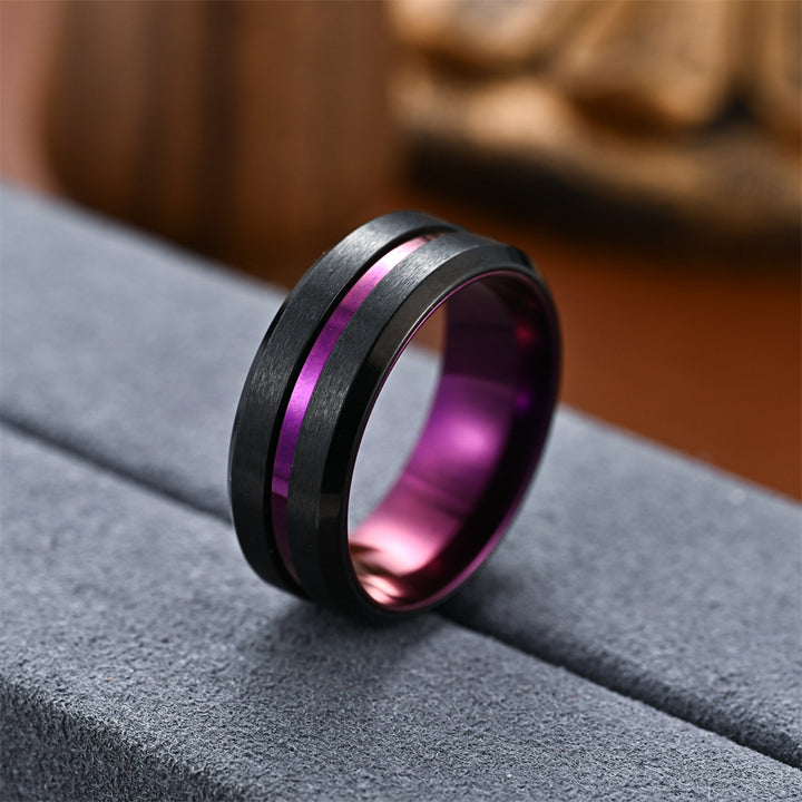 Men's Brushed Groove Color Accent Ring (Multi-Color Unisex Band)
