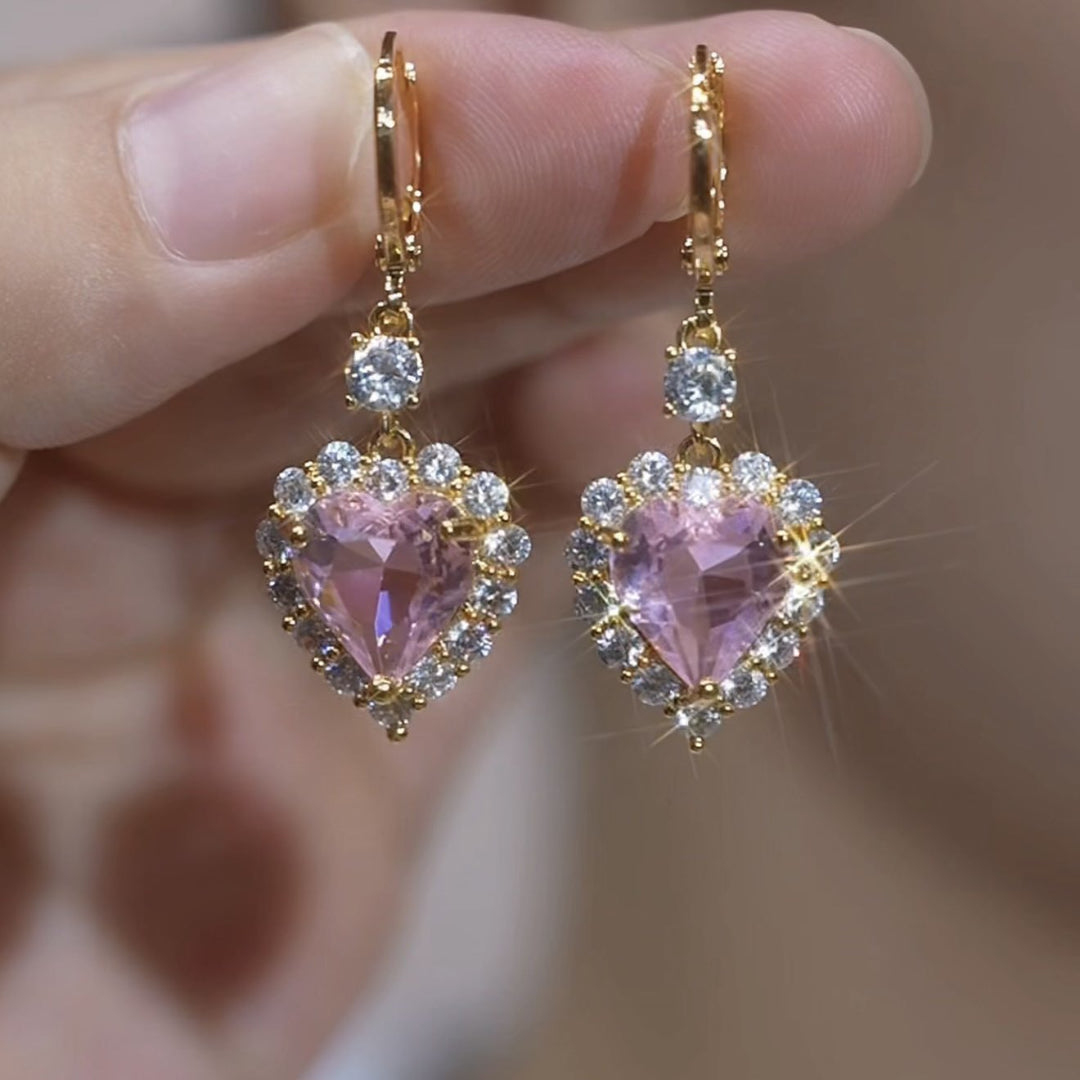 Heart Halo Gem Drop Leverback Earrings