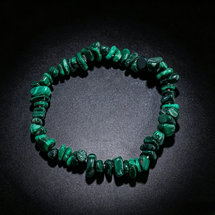 Natural Crystal Chip Stretch Bracelet, Malachite/Aventurine/Amazonite Casual Retro Beaded Bracelet