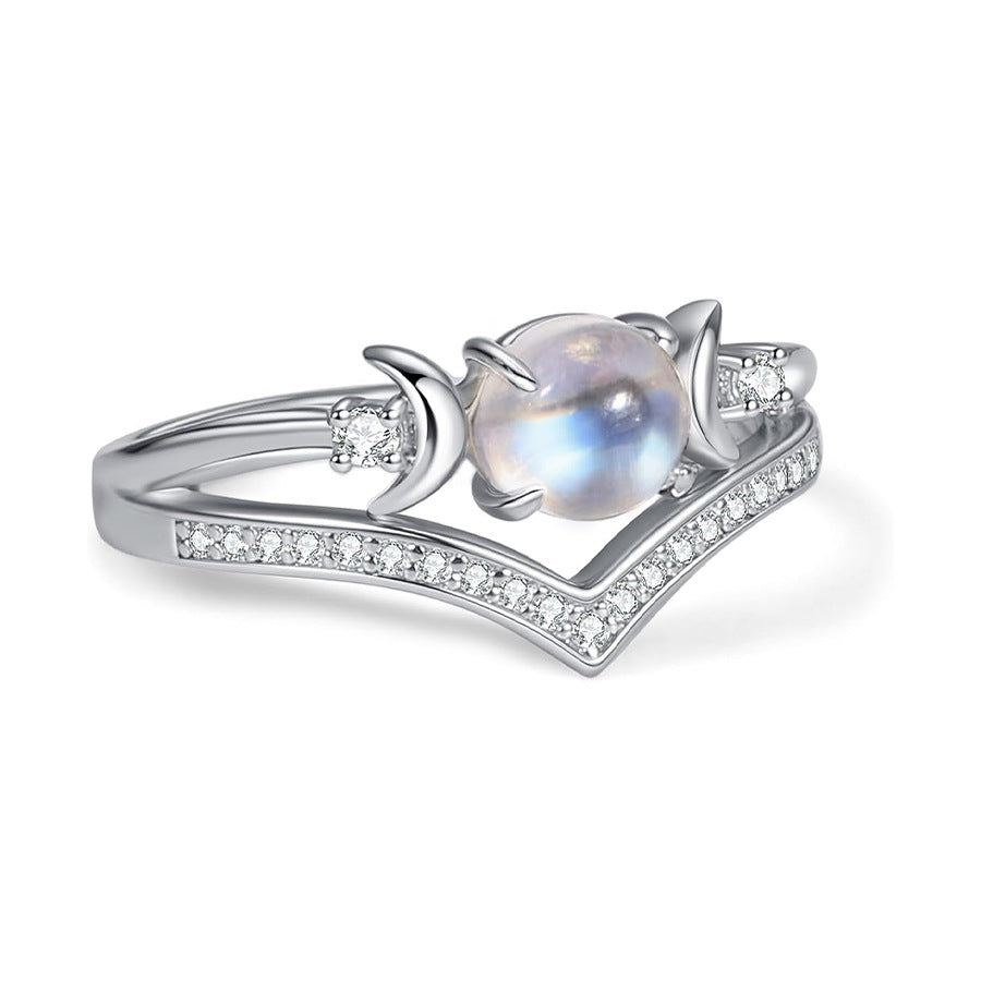 Sun‑Moon Round Cabochon Multi‑Color Option S925 Silver Ring